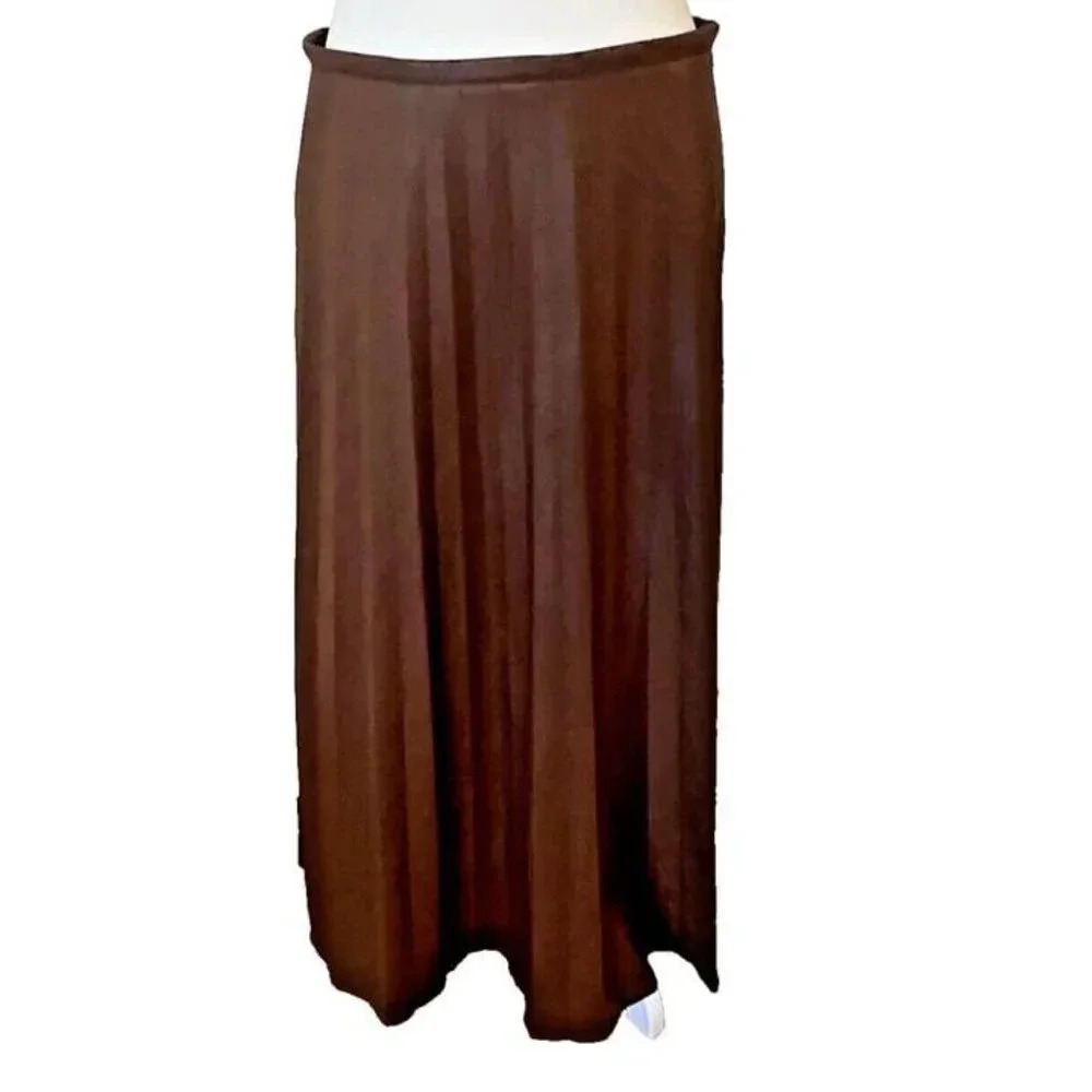 Canadian‎ MAXMRKT Medium Brown Pleated Midi Skirt Western Basic Boho Fall